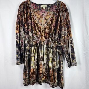 Y2K Womens Lace Velvet Burnout Tunic Top Plus 2X Whimsigoth Dark Fairy Boho Goth